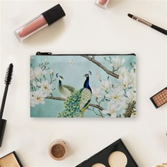 Couple Peacock Bird Spring White Blue Art Magnolia Fantasy Flower Cosmetic Bag (small) by Ndabl3x