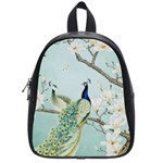 Couple Peacock Bird Spring White Blue Art Magnolia Fantasy Flower School Bag (Small) Front