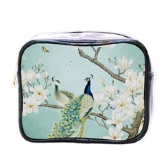 Couple Peacock Bird Spring White Blue Art Magnolia Fantasy Flower Mini Toiletries Bag (one Side) by Ndabl3x