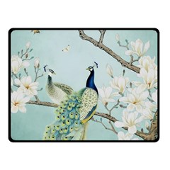 Couple Peacock Bird Spring White Blue Art Magnolia Fantasy Flower Fleece Blanket (small) by Ndabl3x