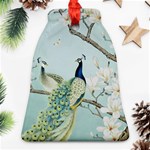 Couple Peacock Bird Spring White Blue Art Magnolia Fantasy Flower Ornament (Bell) Front