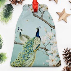 Couple Peacock Bird Spring White Blue Art Magnolia Fantasy Flower Bell Ornament (two Sides) by Ndabl3x