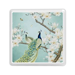 Couple Peacock Bird Spring White Blue Art Magnolia Fantasy Flower Memory Card Reader (square) by Ndabl3x