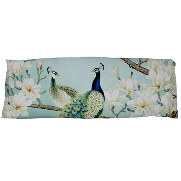 Couple Peacock Bird Spring White Blue Art Magnolia Fantasy Flower Body Pillow Case (Dakimakura)