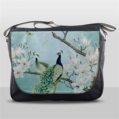 Couple Peacock Bird Spring White Blue Art Magnolia Fantasy Flower Messenger Bag by Ndabl3x