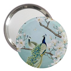 Couple Peacock Bird Spring White Blue Art Magnolia Fantasy Flower 3  Handbag Mirrors by Ndabl3x