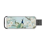 Couple Peacock Bird Spring White Blue Art Magnolia Fantasy Flower Portable USB Flash (Two Sides) Front