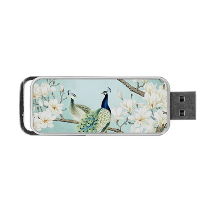 Couple Peacock Bird Spring White Blue Art Magnolia Fantasy Flower Portable USB Flash (Two Sides)