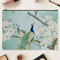 Couple Peacock Bird Spring White Blue Art Magnolia Fantasy Flower Cosmetic Bag (xxxl) by Ndabl3x