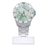 Couple Peacock Bird Spring White Blue Art Magnolia Fantasy Flower Plastic Nurses Watch Front