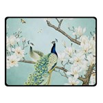 Couple Peacock Bird Spring White Blue Art Magnolia Fantasy Flower Two Sides Fleece Blanket (Small) 45 x34  Blanket Back