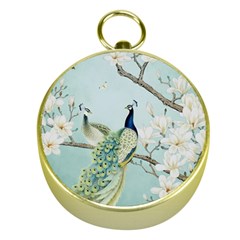 Couple Peacock Bird Spring White Blue Art Magnolia Fantasy Flower Gold Compasses by Ndabl3x