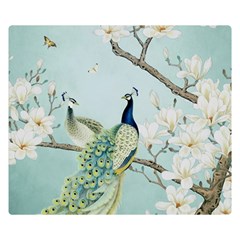 Couple Peacock Bird Spring White Blue Art Magnolia Fantasy Flower Two Sides Premium Plush Fleece Blanket (small) by Ndabl3x