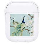 Couple Peacock Bird Spring White Blue Art Magnolia Fantasy Flower Hard PC AirPods 1/2 Case Front