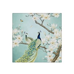 Couple Peacock Bird Spring White Blue Art Magnolia Fantasy Flower Satin Bandana Scarf 22  X 22  by Ndabl3x