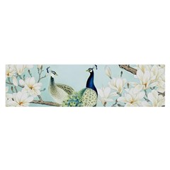 Couple Peacock Bird Spring White Blue Art Magnolia Fantasy Flower Oblong Satin Scarf (16  X 60 ) by Ndabl3x