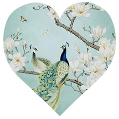 Couple Peacock Bird Spring White Blue Art Magnolia Fantasy Flower Wooden Puzzle Heart by Ndabl3x