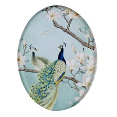 Couple Peacock Bird Spring White Blue Art Magnolia Fantasy Flower Oval Glass Fridge Magnet (4 Pack) by Ndabl3x