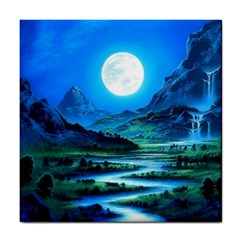 Bright Full Moon Painting Landscapes Scenery Nature Tile Coaster by Ndabl3x