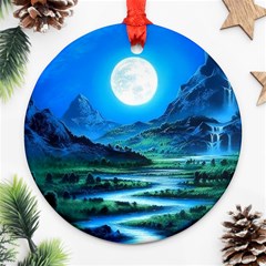 Bright Full Moon Painting Landscapes Scenery Nature Ornament (round) by Ndabl3x