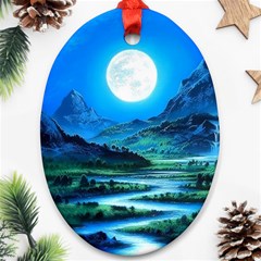 Bright Full Moon Painting Landscapes Scenery Nature Ornament (oval)