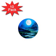 Bright Full Moon Painting Landscapes Scenery Nature 1  Mini Magnet (10 Pack)  by Ndabl3x