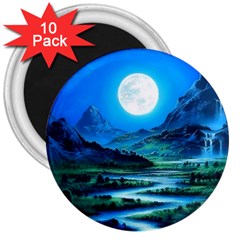 Bright Full Moon Painting Landscapes Scenery Nature 3  Magnets (10 Pack)  by Ndabl3x