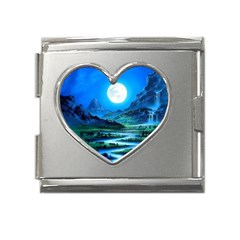 Bright Full Moon Painting Landscapes Scenery Nature Mega Link Heart Italian Charm (18mm) by Ndabl3x