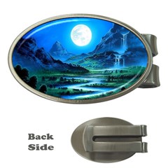 Bright Full Moon Painting Landscapes Scenery Nature Money Clips (oval)  by Ndabl3x