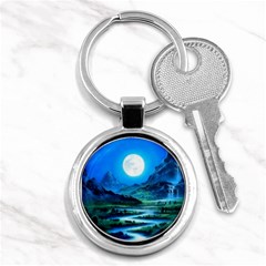 Bright Full Moon Painting Landscapes Scenery Nature Key Chain (round) by Ndabl3x