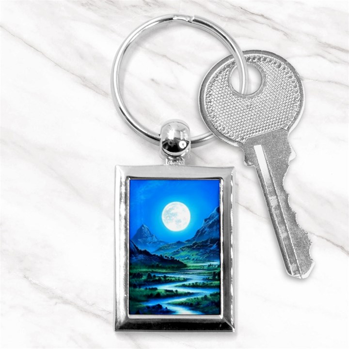 Bright Full Moon Painting Landscapes Scenery Nature Key Chain (Rectangle)