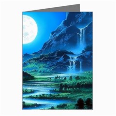 Bright Full Moon Painting Landscapes Scenery Nature Greeting Cards (pkg Of 8) by Ndabl3x