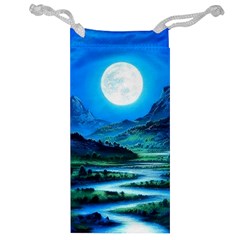 Bright Full Moon Painting Landscapes Scenery Nature Jewelry Bag by Ndabl3x