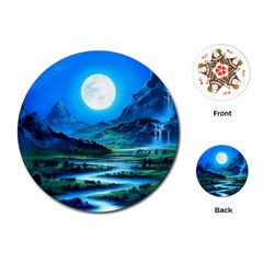 Bright Full Moon Painting Landscapes Scenery Nature Playing Cards Single Design (round) by Ndabl3x