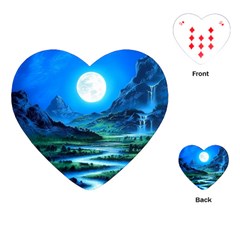 Bright Full Moon Painting Landscapes Scenery Nature Playing Cards Single Design (heart) by Ndabl3x