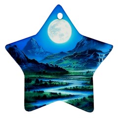 Bright Full Moon Painting Landscapes Scenery Nature Star Ornament (two Sides) by Ndabl3x