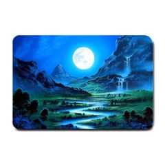 Bright Full Moon Painting Landscapes Scenery Nature Small Doormat by Ndabl3x