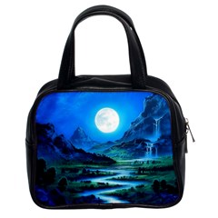 Bright Full Moon Painting Landscapes Scenery Nature Classic Handbag (two Sides) by Ndabl3x