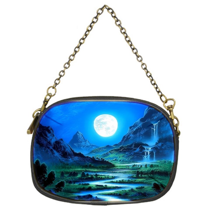 Bright Full Moon Painting Landscapes Scenery Nature Chain Purse (One Side)