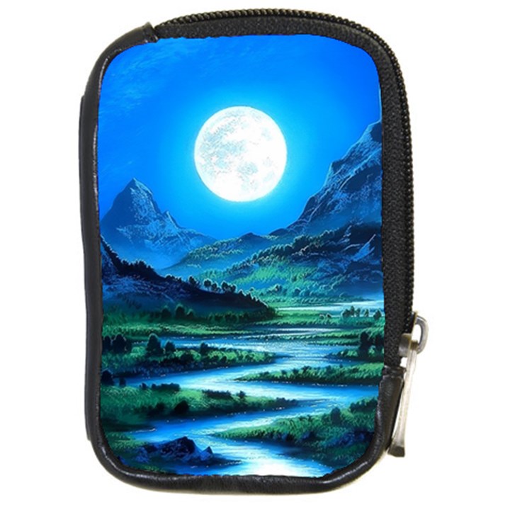 Bright Full Moon Painting Landscapes Scenery Nature Compact Camera Leather Case