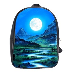 Bright Full Moon Painting Landscapes Scenery Nature School Bag (large) by Ndabl3x