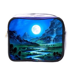 Bright Full Moon Painting Landscapes Scenery Nature Mini Toiletries Bag (one Side) by Ndabl3x