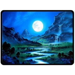 Bright Full Moon Painting Landscapes Scenery Nature Fleece Blanket (large) by Ndabl3x