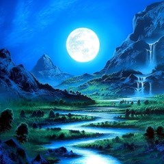 Bright Full Moon Painting Landscapes Scenery Nature Play Mat (rectangle) by Ndabl3x