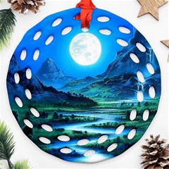 Bright Full Moon Painting Landscapes Scenery Nature Ornament (round Filigree) by Ndabl3x