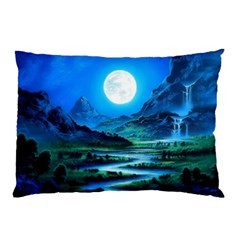 Bright Full Moon Painting Landscapes Scenery Nature Pillow Case (two Sides) by Ndabl3x