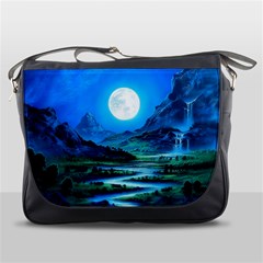 Bright Full Moon Painting Landscapes Scenery Nature Messenger Bag by Ndabl3x