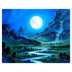 Bright Full Moon Painting Landscapes Scenery Nature Two Sides Premium Plush Fleece Blanket (medium) by Ndabl3x