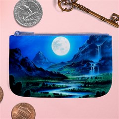 Bright Full Moon Painting Landscapes Scenery Nature Large Coin Purse by Ndabl3x