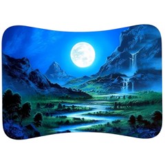 Bright Full Moon Painting Landscapes Scenery Nature Velour Seat Head Rest Cushion by Ndabl3x